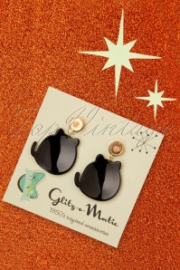 Glitz-o-Matic - Boucles d'oreilles Cute Kitty Années 50 en Noir et Doré 3