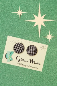 Glitz-o-Matic - Houndstooth oorstekers in zwart en wit