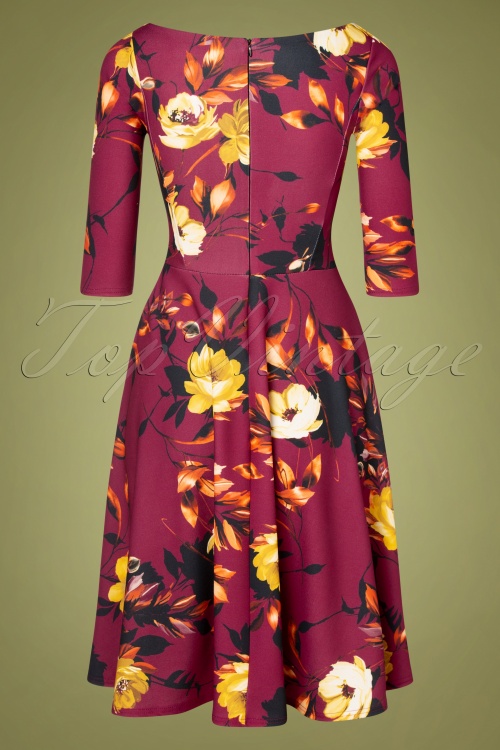 Vintage Chic for Topvintage - Izabella bloemen swing jurk in amarant paars 2