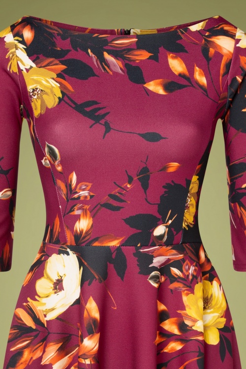 Vintage Chic for Topvintage - Izabella bloemen swing jurk in amarant paars 3