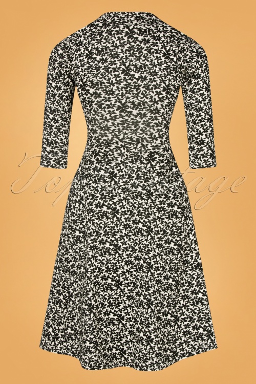 Vintage Chic for Topvintage - 50s Gloria Floral Wrap Dress in Black and White 2