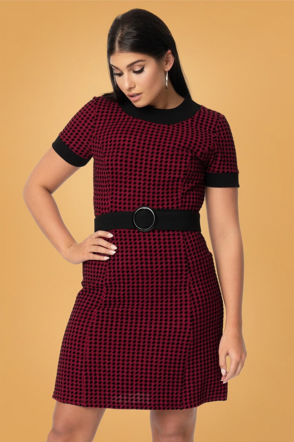 60s Smak Parlour Show Stealer Houndstooth Dress in Red and Black