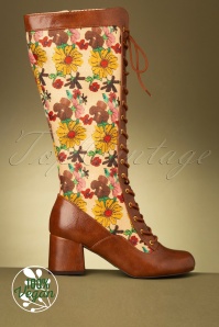 B.A.I.T. - 60s Callista Floral Linen Boots in Brown 3