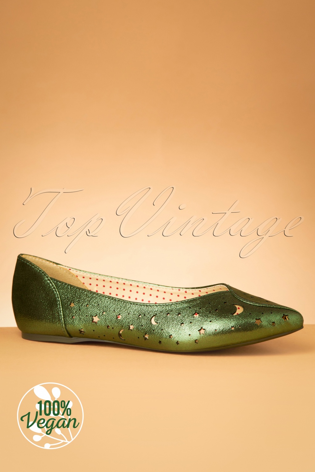 50s Galaxy, Moon and Stars Cut Out Flats in Metallic Green