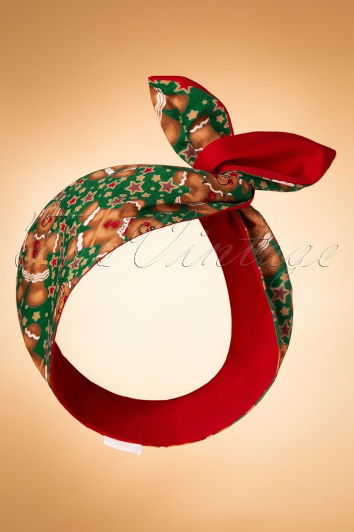 Be Bop a Hairbands - 50s Gingerbread Man Hair Scarf in Green and Red