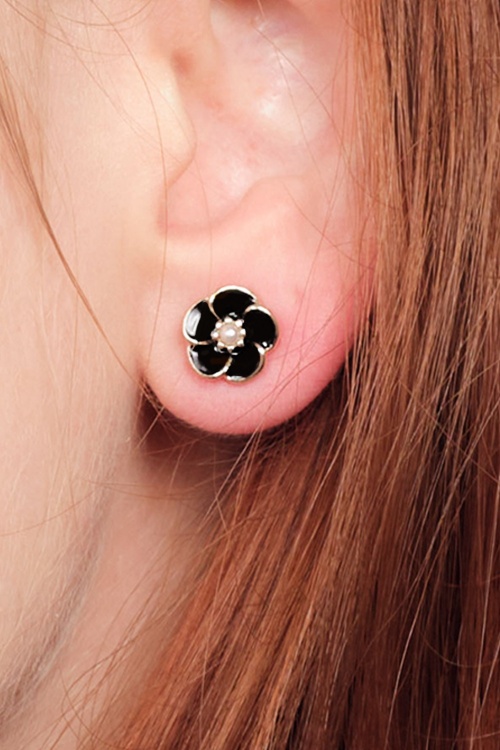 Lovely - Kleine roos oorbellen in zwart 2