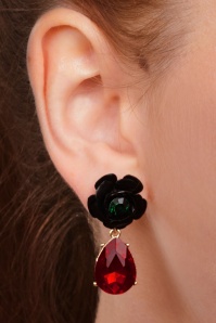 Lovely - 50s Rock And Rose Teardrop Earrings in Red and Black