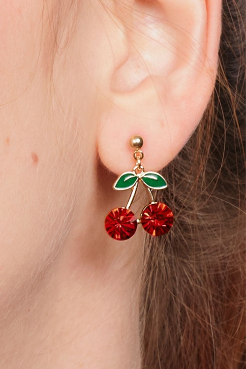 Lovely - 50s Cherry Stud Earrings in Gold
