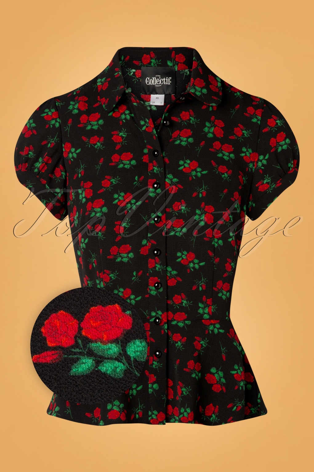 40s Mary Grace Love Rose Blouse in Black