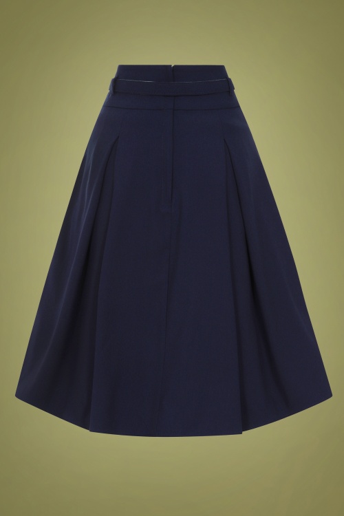 Collectif Clothing - 50s Laken Pleated Swing Skirt in Blue 2