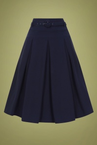 Collectif Clothing - 50s Laken Pleated Swing Skirt in Blue