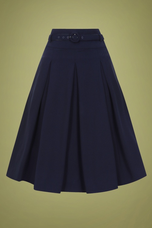 Collectif Clothing - 50s Laken Pleated Swing Skirt in Blue