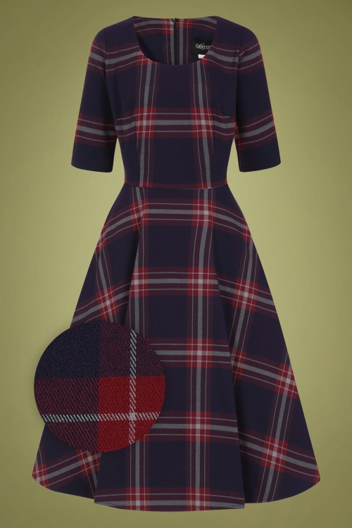 Collectif Clothing - Robe Corolle à Carreaux Amber Blanket Années 50 en Pétrole