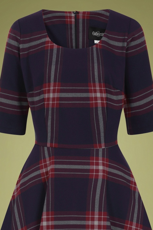 Collectif Clothing - Robe Corolle à Carreaux Amber Blanket Années 50 en Pétrole 3