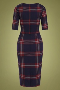 Collectif Clothing - 50s Amber Blanket Check Pencil Dress in Petrol 4