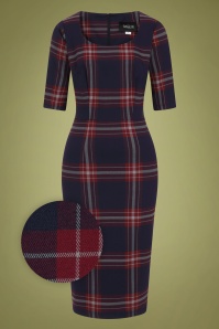 Collectif Clothing - Amber Blanket Check Pencil Dress Années 50 en Pétrole