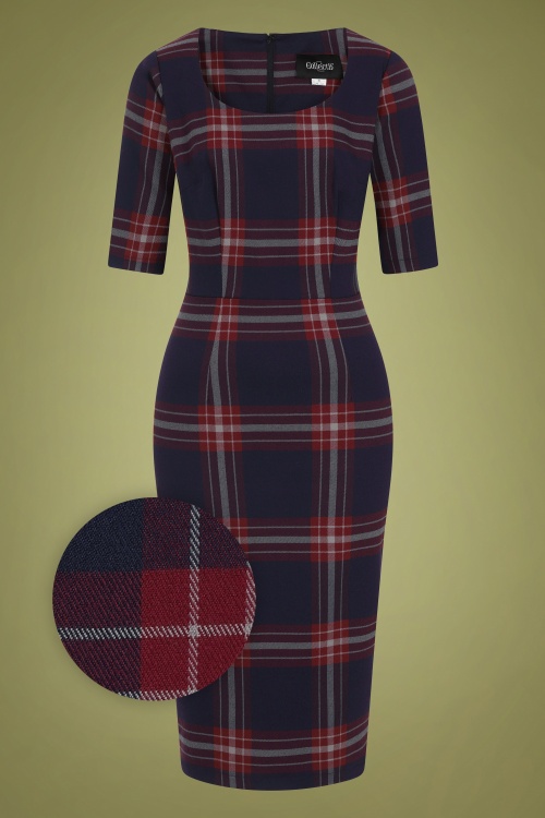 Collectif Clothing - Amber Blanket pencil jurk met ruitjesmotief in petrol