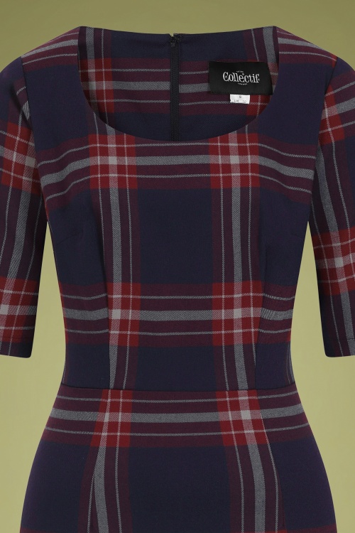 Collectif Clothing - Amber Blanket Check Pencil Dress Années 50 en Pétrole 2