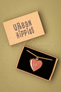 Urban Hippies - 70s Locket Flower Love Necklace in Gold and Antique Pink
