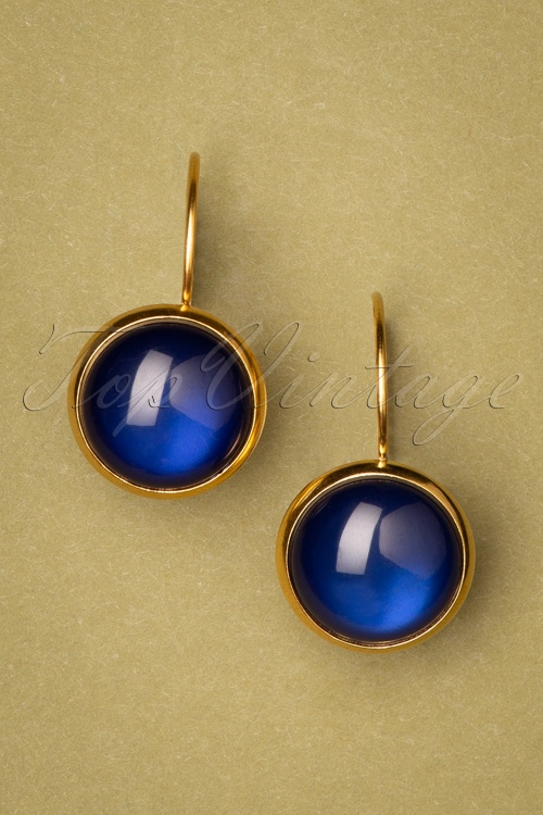 Urban Hippies - 60s Goldplated Dot Earrings in Maxima Blue