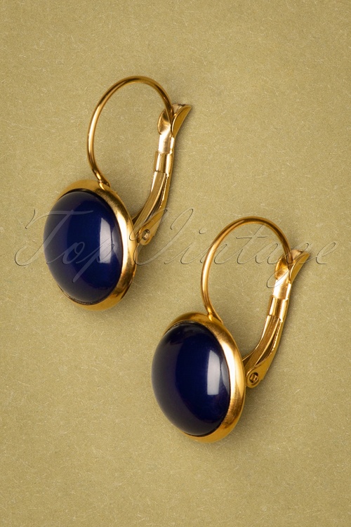 Urban Hippies - 60s Goldplated Dot Earrings in Maxima Blue 4
