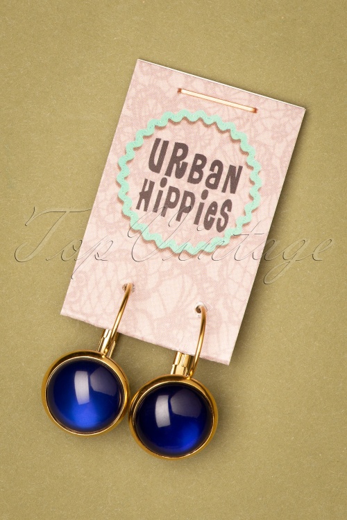 Urban Hippies - Boucles d'Oreilles Plaquées Or Dot Années 60 en Bleu Máxima 3