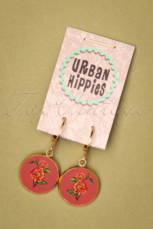 Urban Hippies - Boucles d'oreilles fleuries Polly Années 70 en Vieux Rose 3