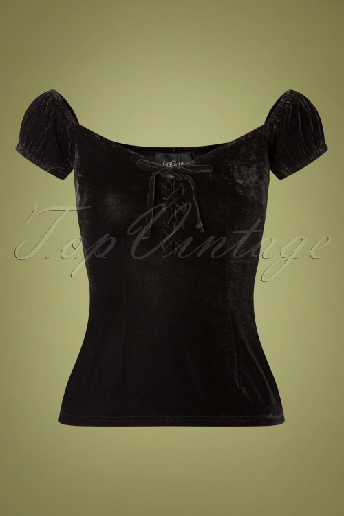 Collectif Clothing - Dolores Darkwear Samt Shirt in Schwarz