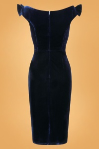 Collectif Clothing - Suanna fluwelen pencil jurk in marineblauw 5