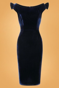 Collectif Clothing - 50s Suanna Velvet Pencil Dress in Navy