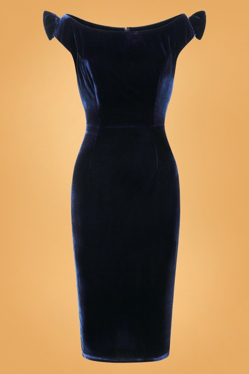 Collectif Clothing - 50s Suanna Velvet Pencil Dress in Navy