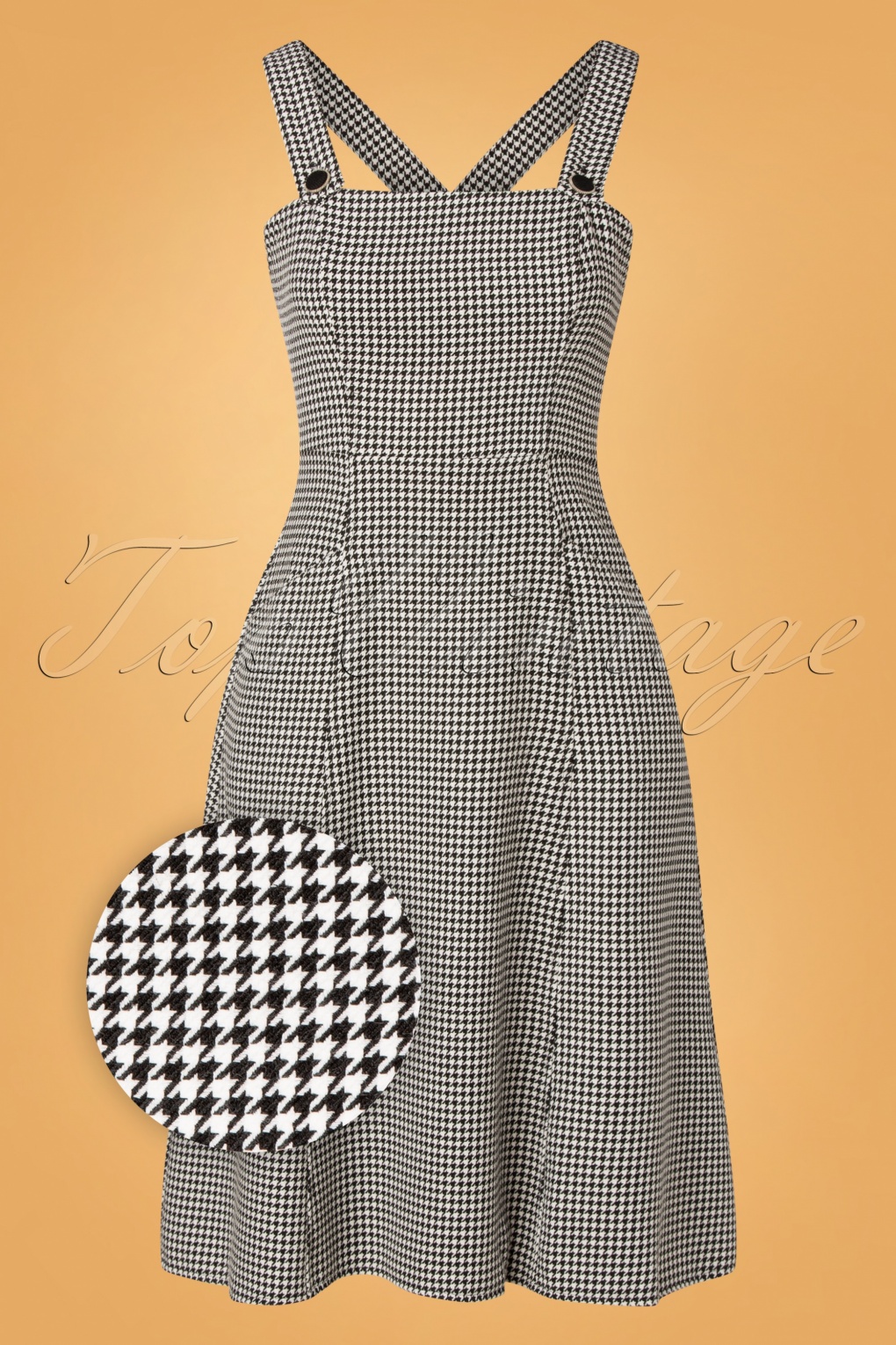 60s Mila Dogtooth Pinafore Dress in Black