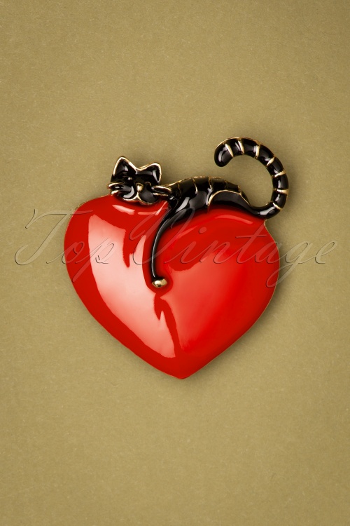 Collectif Clothing - 50s Huggable Cat Brooch in Black and Red