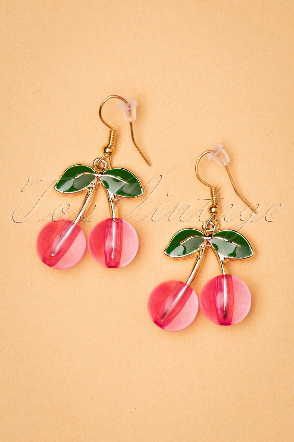 50s Crystal Cherries Earrings in Gold and Pink