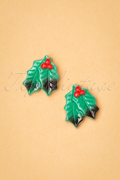 Collectif Clothing - 50s Holly Stud Earrings in Green
