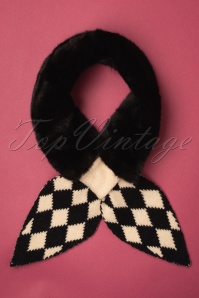 Collectif Clothing - 50s Harlequin Faux Fur Scarf in Black and White 2
