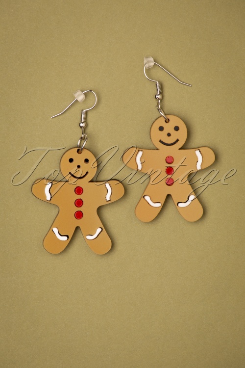 Collectif Clothing - Gingerbread Man Ohrringe in Braun