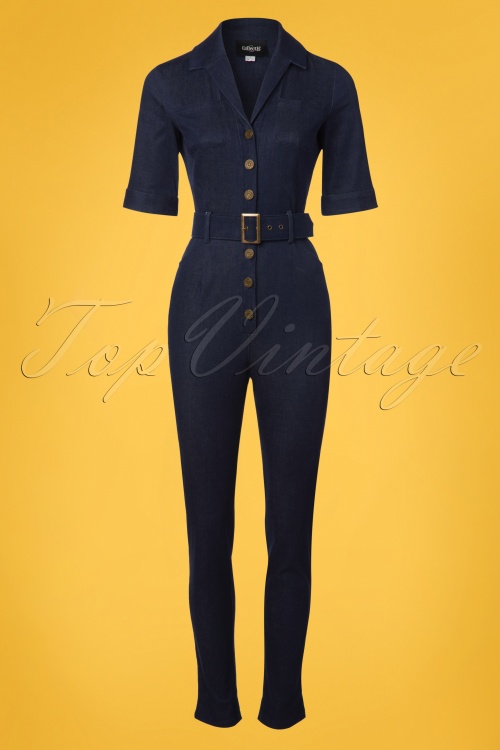 Collectif Clothing - Erin denim jumpsuit in marineblauw 2