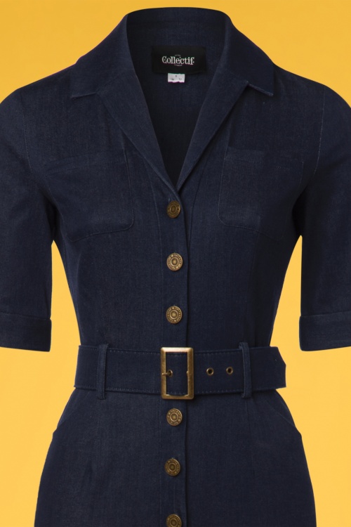 Collectif Clothing - Erin Denim Jumpsuit Années 50 en Bleu Marine 3
