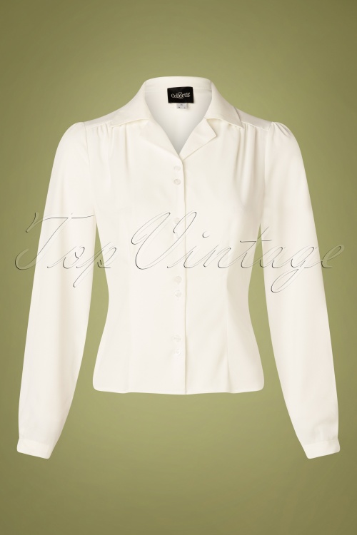 Collectif Clothing - 50s Pepper Blouse in Ivory