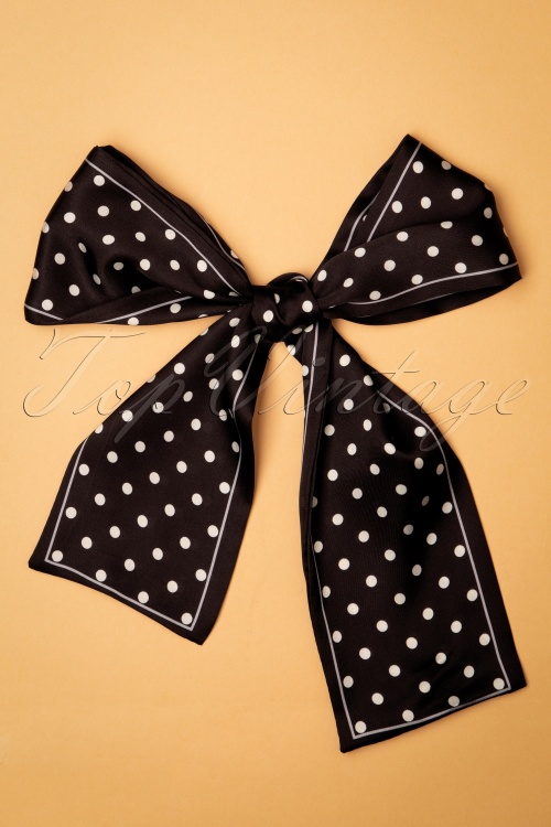 Collectif Clothing - 50s Connie Polka Sash Scarf in Black and White