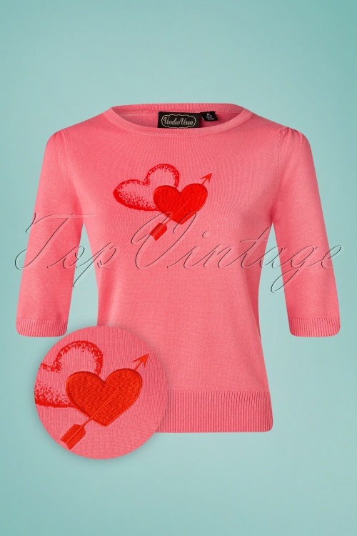 Vixen - 50s Cupid Heart Sweater in Pink