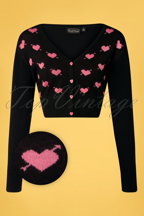 Vixen - 50s Cupid Heart Cropped Cardigan in Black