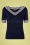 50s Sally Stripe Neckline Short Sleeve Top in Navy