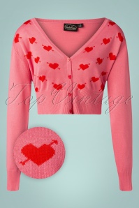 Vixen - 50s Cupid Heart Cropped Cardigan in Pink