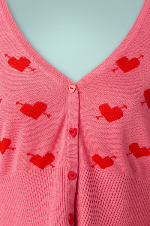 Vixen - 50s Cupid Heart Cropped Cardigan in Pink 3