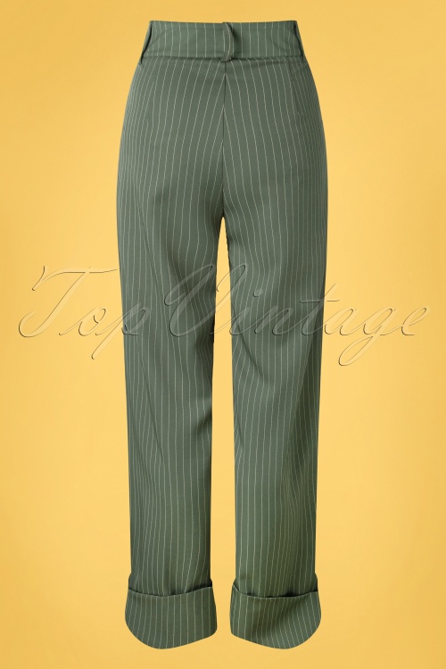 Vixen - 40s Turn Up Pinstripe Trousers in Green 2