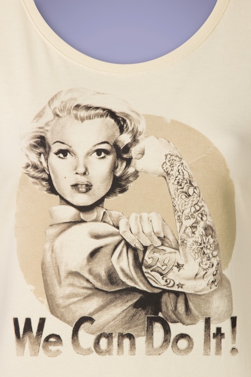 Rumble59 - T-Shirt Marilyn Can Do It Années 50 en Blanc Cassé 2