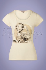Rumble59 - T-Shirt Marilyn Can Do It Années 50 en Blanc Cassé