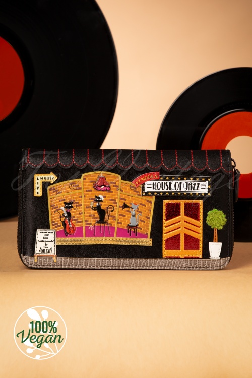 Vendula - 30s House of Jazz Large Ziparound Wallet in Black